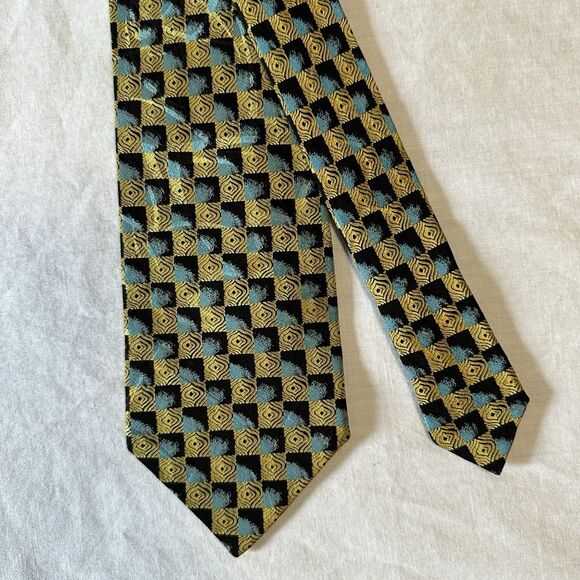 BRIONI Extra Long Suit Tie Silk Blue Black Gold Based Woven Handmade In Italy - Picture 6 of 16